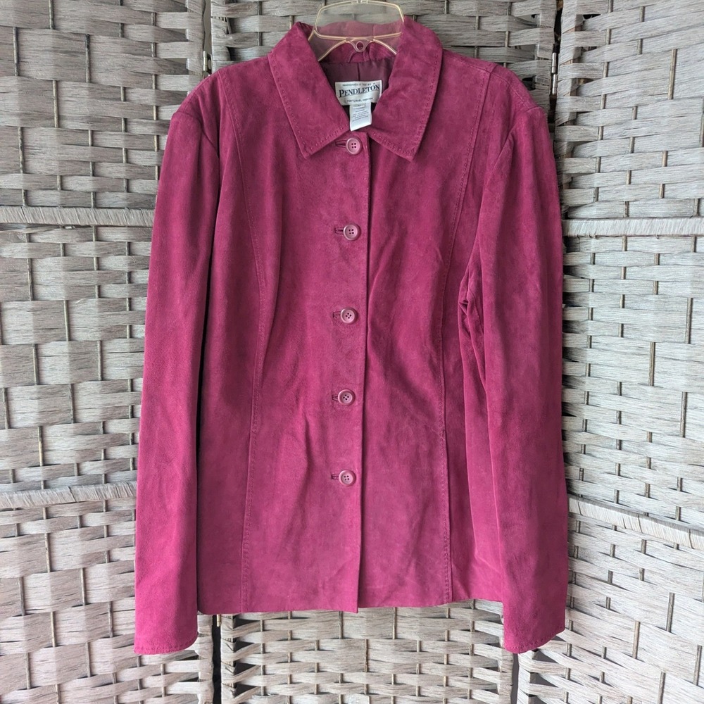Pendleton Rasberry Pink Suede Leather Button Front Jacket Jewel‎ Tone Western M